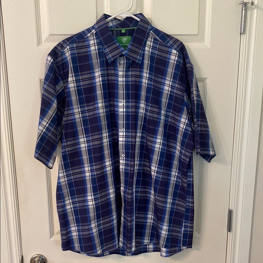 Blue and White Casual Plaid Button Down Shirt